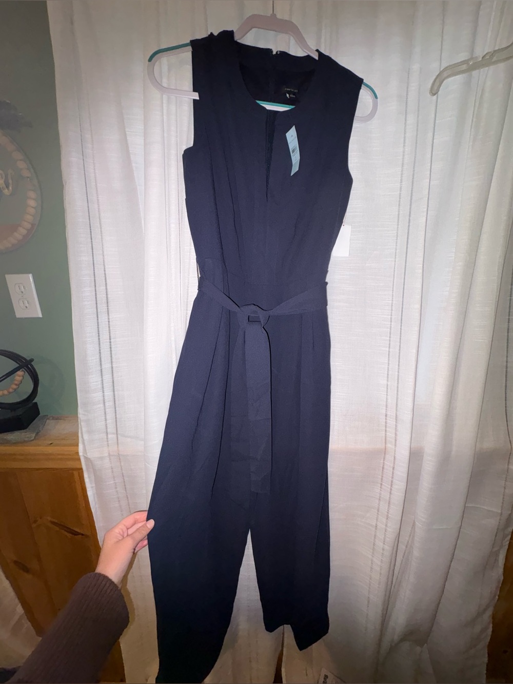 New Ann Taylor Sleeveless Navy Belted Jumpsuit
